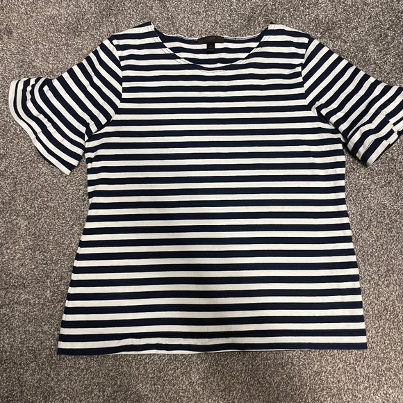 J. Crew Tops - J. Crew Shirt Women’s S Navy White Striped Ruffled Sleeves 100% Cotton Classic!